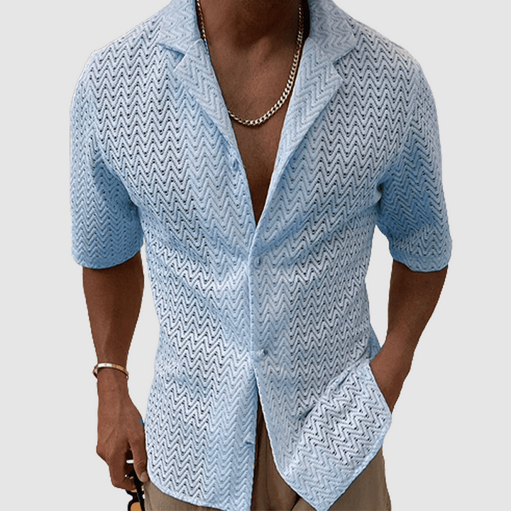 Levoire | Chemise d'été pour hommes unie Chemise tricotée élégante et polyvalente Bleu