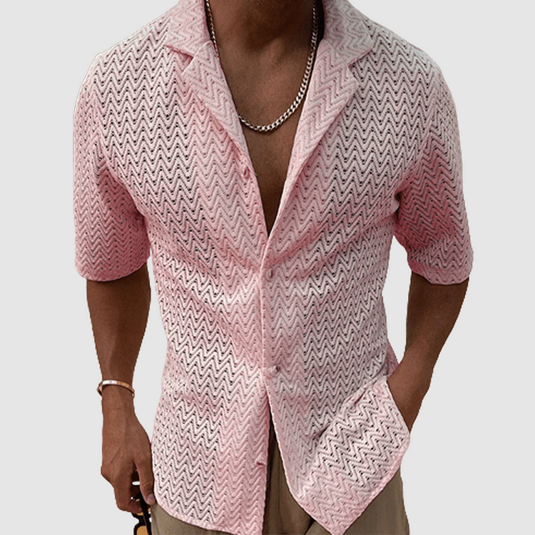 Levoire | Chemise d'été pour hommes unie Chemise tricotée élégante et polyvalente Rosa