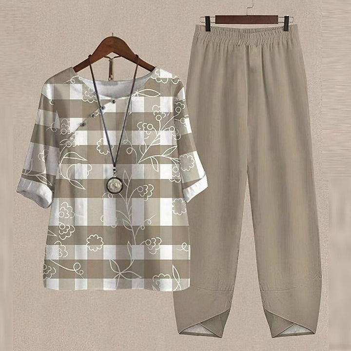 Levoire | Chemise à manches courtes à motifs et pantalons Vert clair