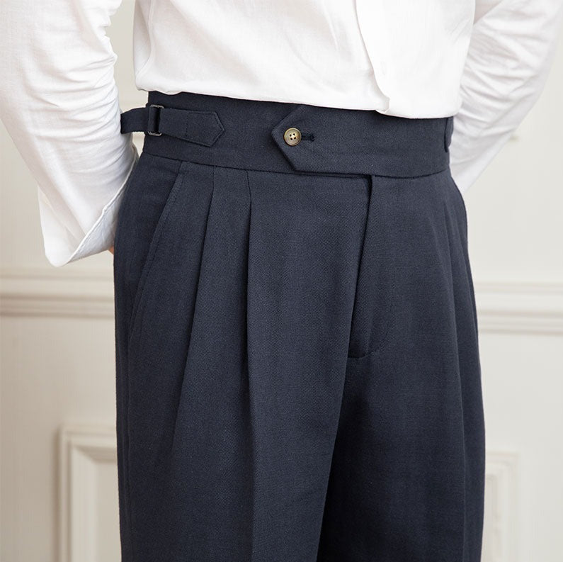 Levoire | Pantalon En Lin Couleur Naturelle Pour Des Looks Décontractés bleu marine