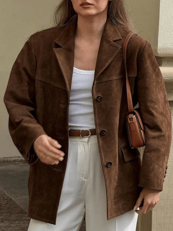 Levoire | Blazer en cuir suédé marron doux et confortable L