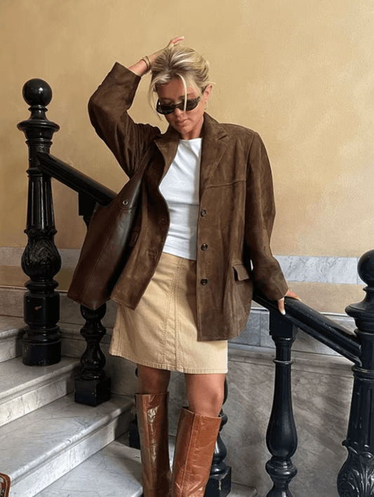 Levoire | Blazer en cuir suédé marron doux et confortable