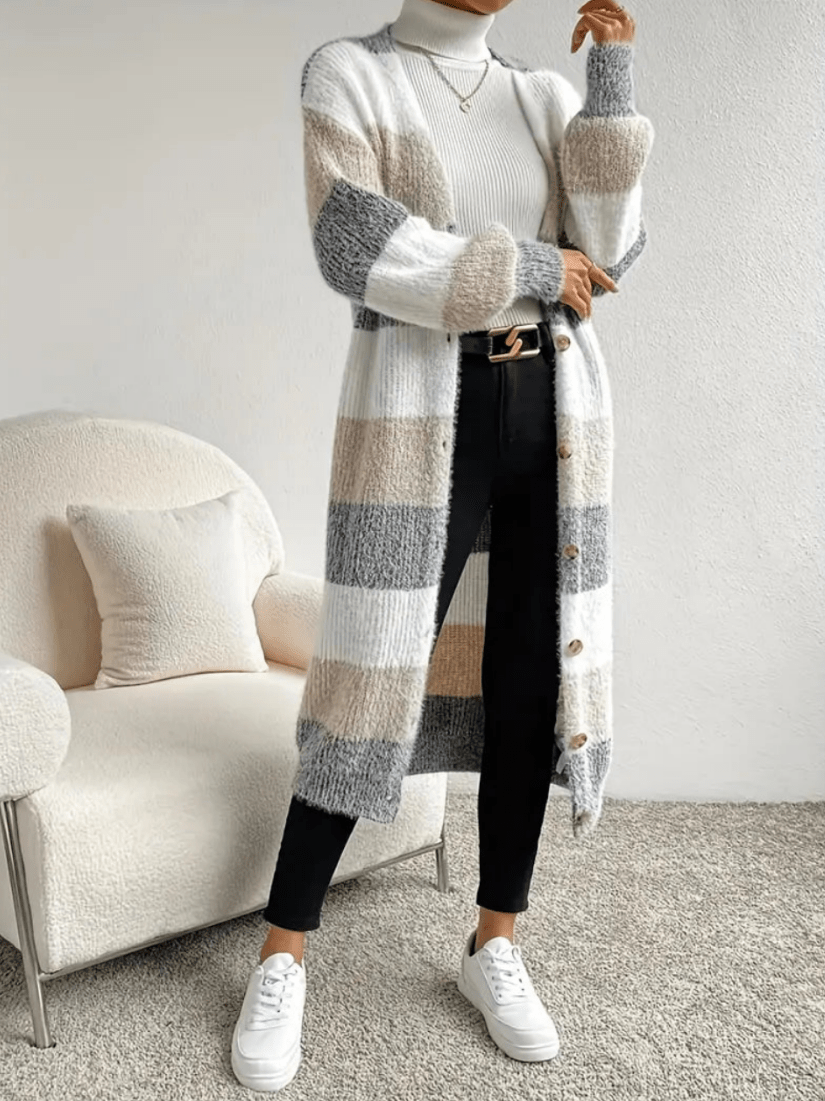 Levoire | Pull chaud pour femmes gilet rayé avec boutons confortable et stylé