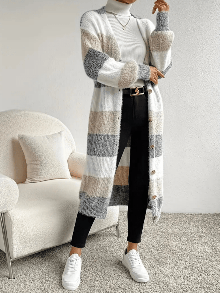 Levoire | Pull chaud pour femmes gilet rayé avec boutons confortable et stylé