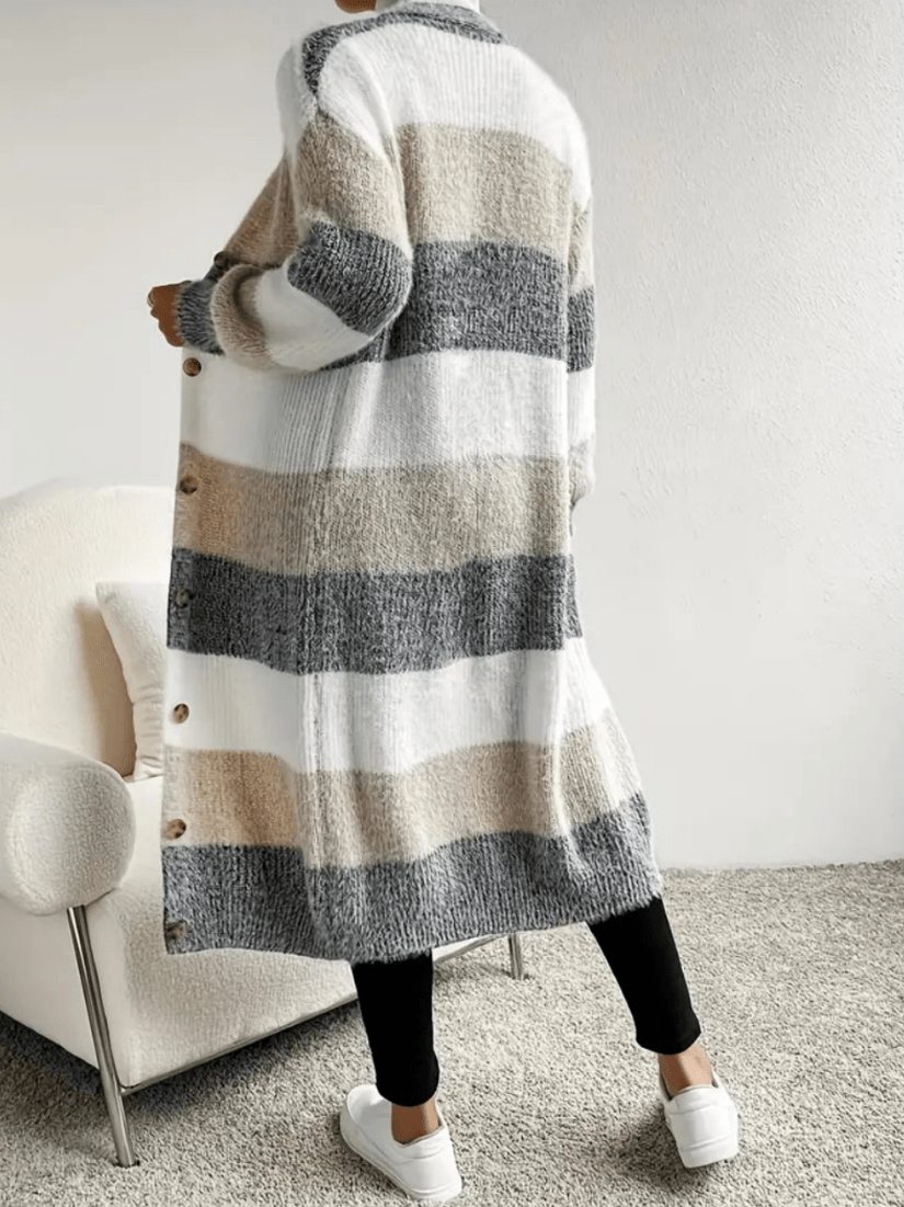 Levoire | Pull chaud pour femmes gilet rayé avec boutons confortable et stylé