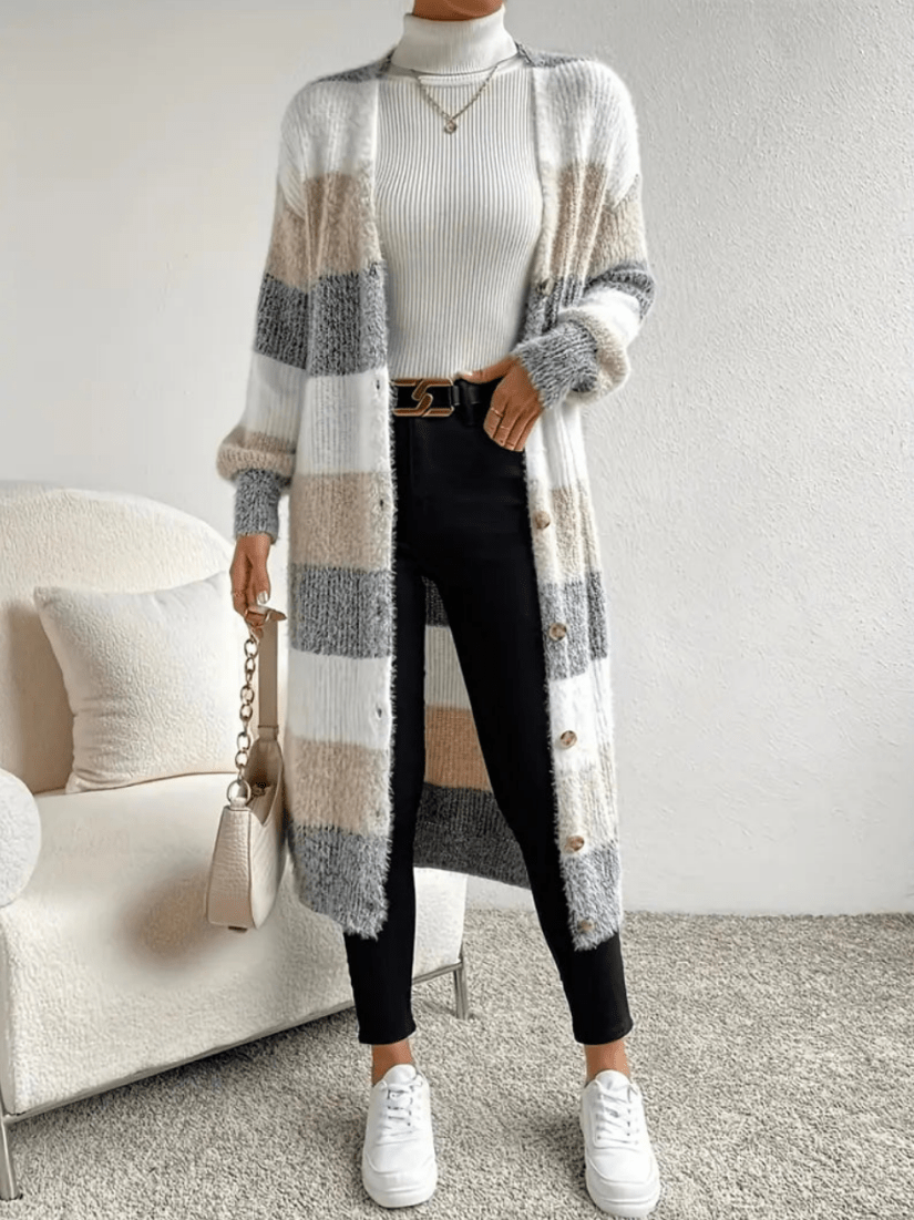 Levoire | Pull chaud pour femmes gilet rayé avec boutons confortable et stylé