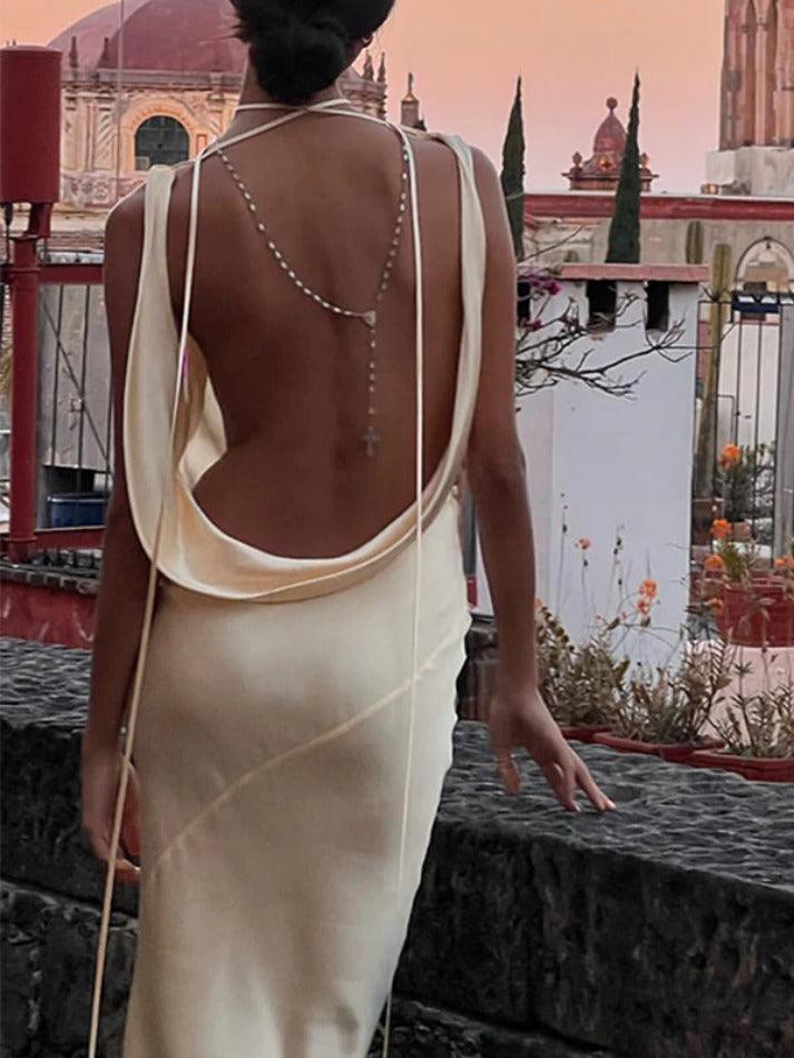 Levoire | Robe Maxi À Attacher En Satin Dos Nu