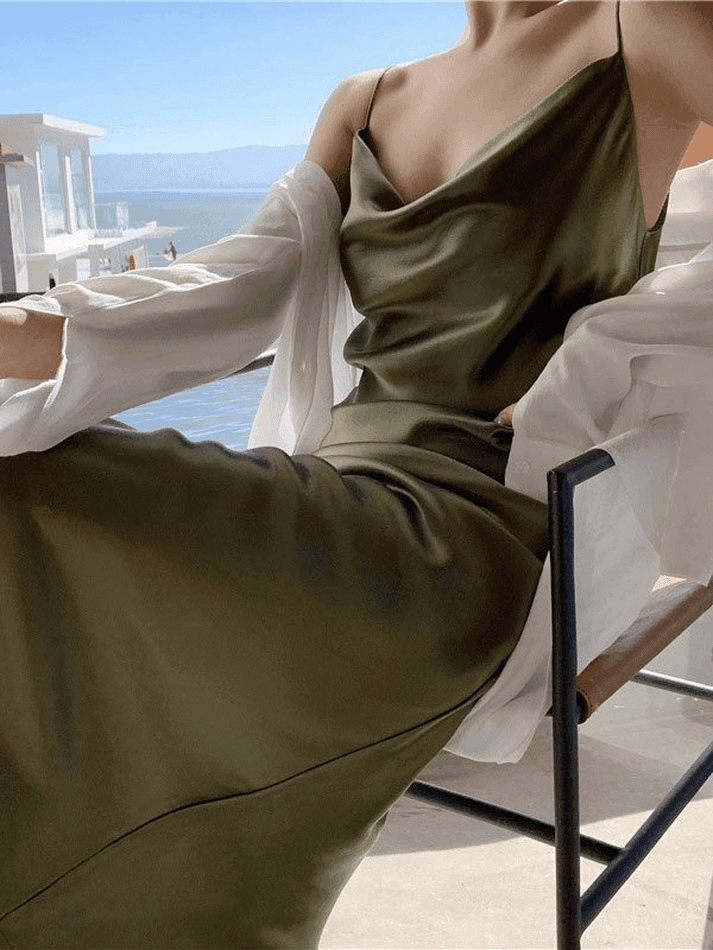 Levoire | Robe Maxi En Satin Vert