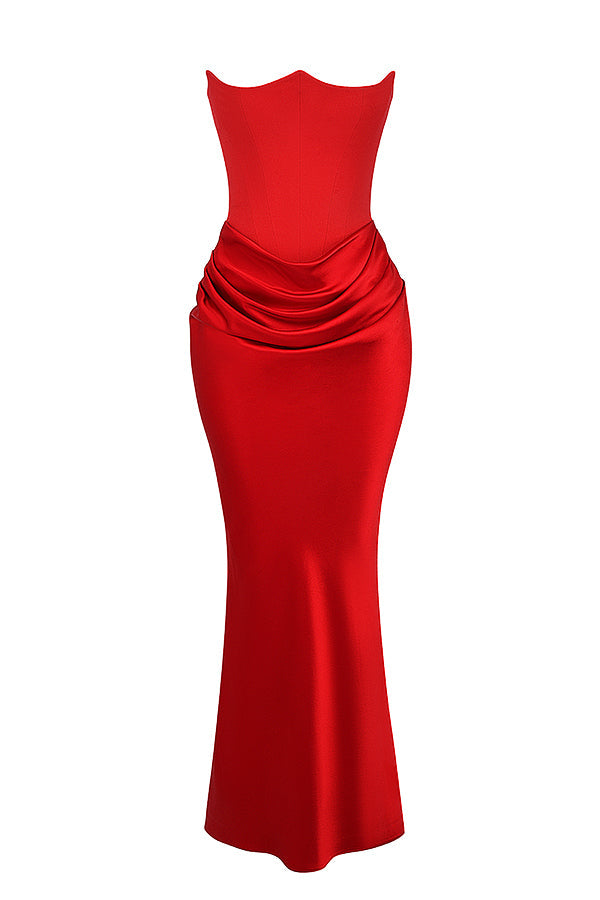 Levoire | Robe Maxi Corset Sans Épaules En Satin Pour Femmes
