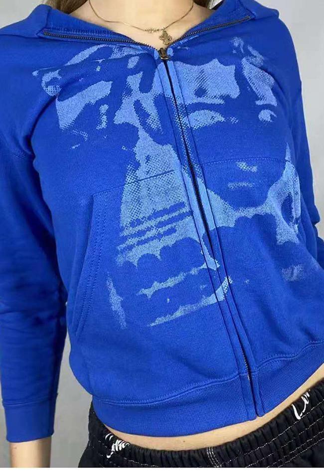 Levoire | Impression Sérigraphique Sweat À Capuche Zippé Bleu