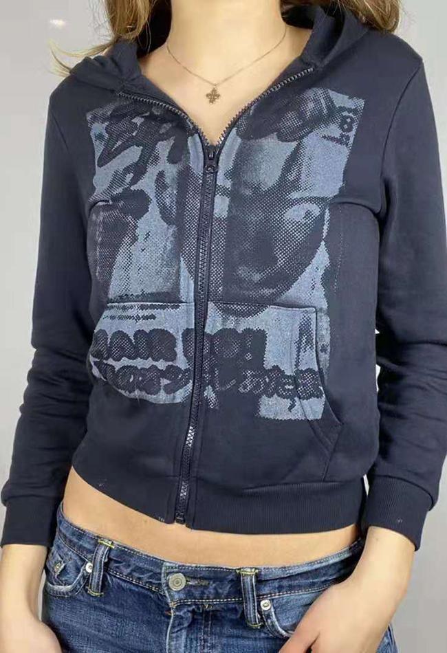 Levoire | Impression Sérigraphique Sweat À Capuche Zippé Bleu marine
