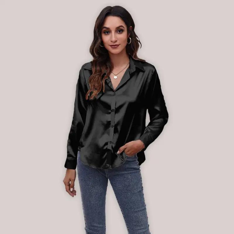 Levoire | Seding Chemisier Dame Satin Soie semblable chemise à manches longues Noir