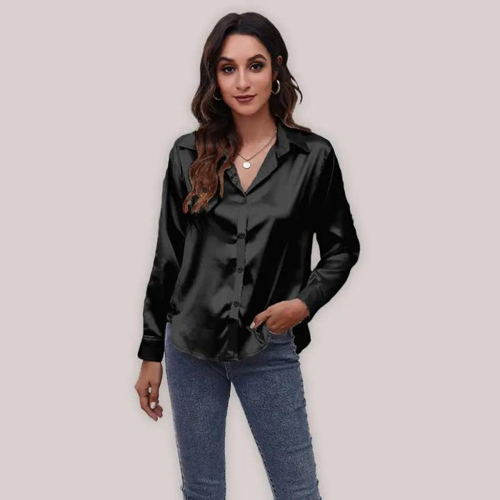 Levoire | Seding Chemisier Dame Satin Soie semblable chemise à manches longues Noir
