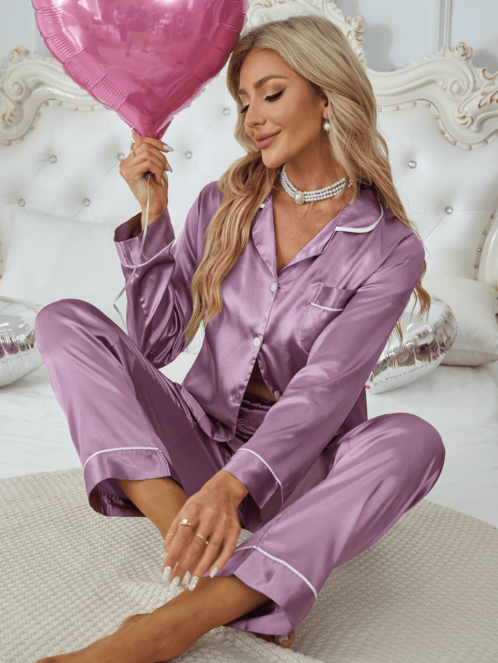Levoire | Chemise de nuit satin boutons Violet Lilas