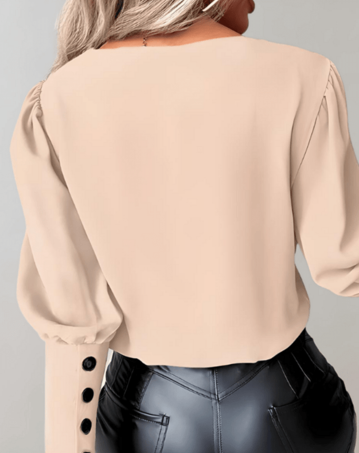 Levoire | Top Femme Col V Manches Longues Boutons Élégant