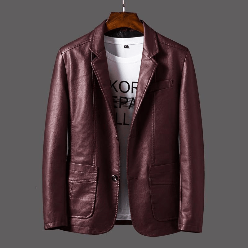 Levoire | Veste Cuir Basique Homme Bordeaux