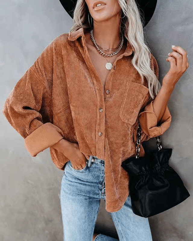 Levoire | Haut Femme Blouse en Velours Côtelé Confortable Style Intemporel en Teintes Modernes Braun