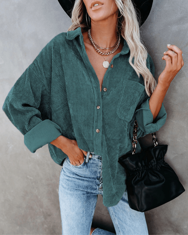 Levoire | Haut Femme Blouse en Velours Côtelé Confortable Style Intemporel en Teintes Modernes Vert