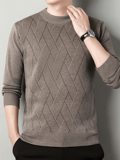 Levoire | Pull à col rond en tricot avec motif à carreaux homme Khaki