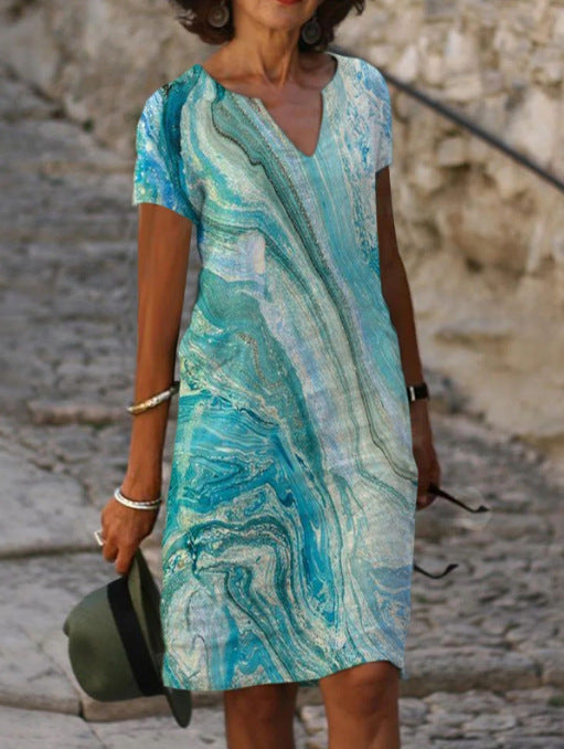 Levoire | Robe D'Été Élégante À Décolleté En V Bleu