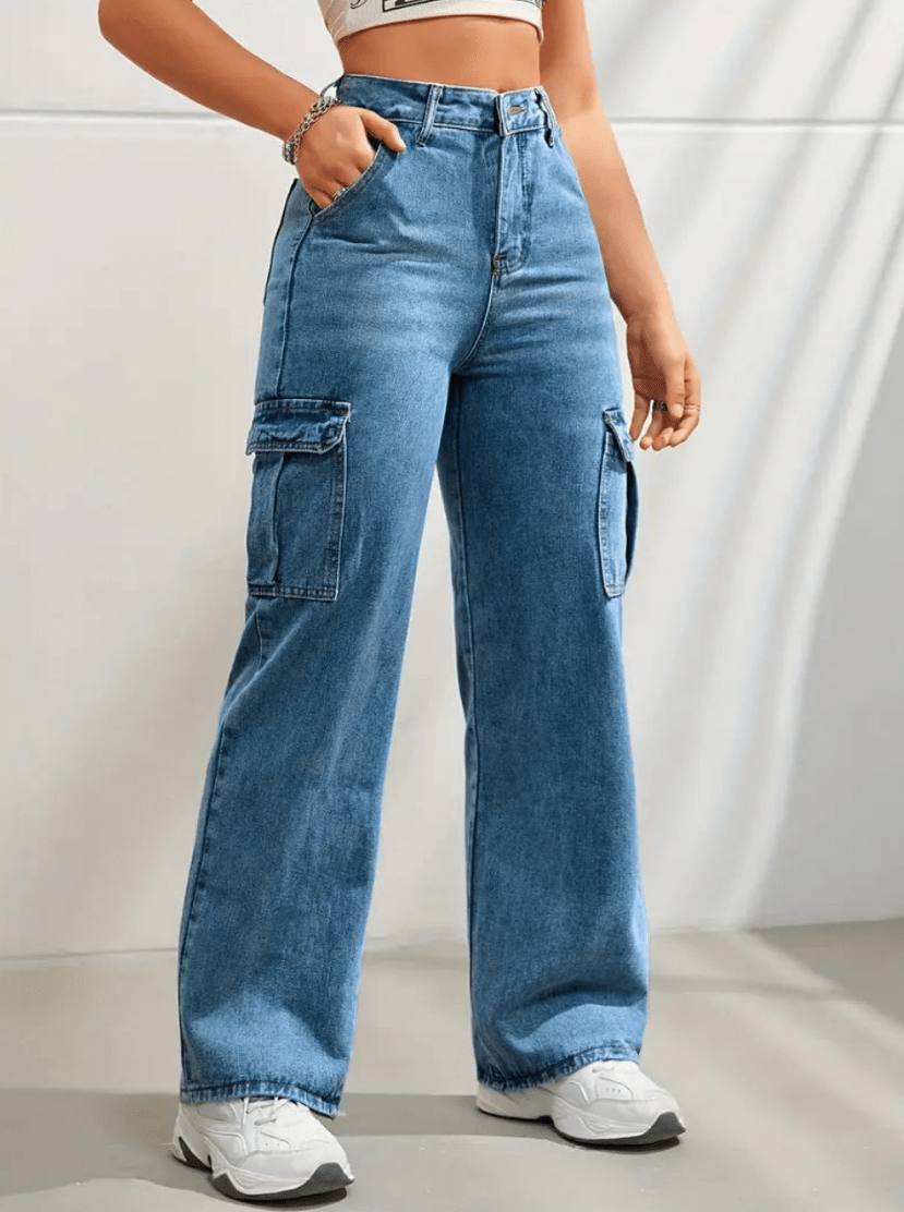 Levoire | Pantalon Cargo Baggy Femme Tendance Confort Bleu