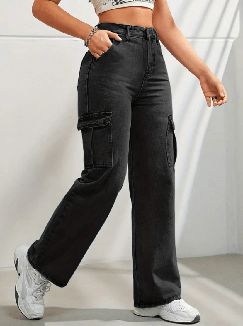 Levoire | Pantalon Cargo Baggy Femme Tendance Confort Noir