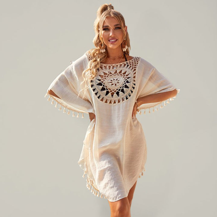 Levoire | Sexy Off-Shoulder troué bikini à franges lâches avec chemisier de plage Ins Cracker kaki UNE TAILLE