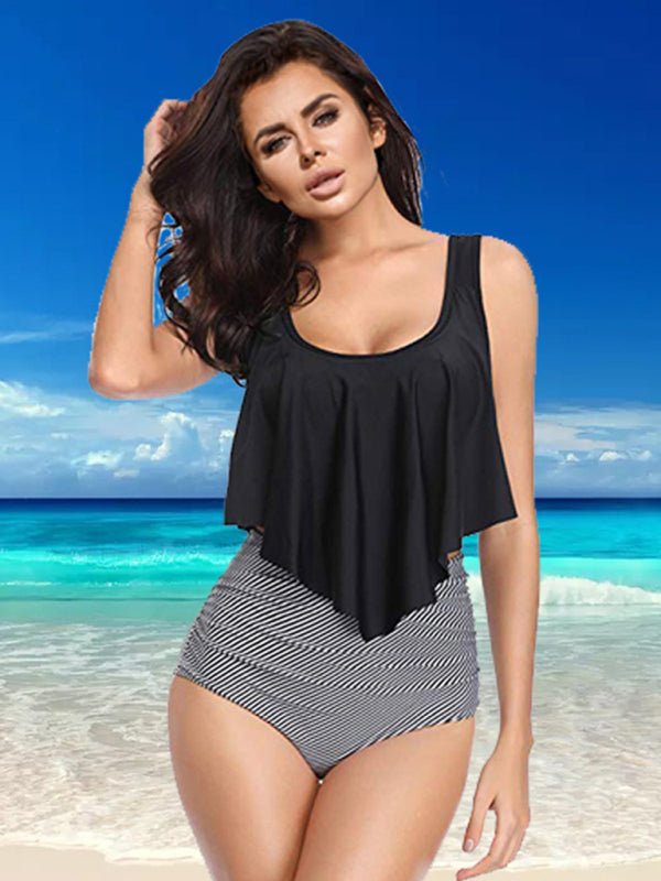 Levoire | Bikini taille haute sexy imprimé maillot de bain volants Gris