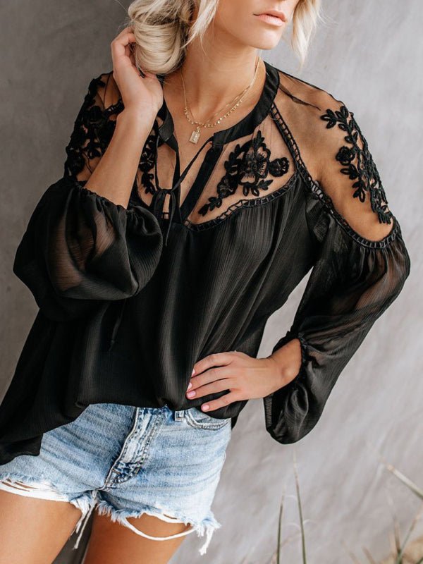 Levoire | Chemise pointue V transparente sexy Noir
