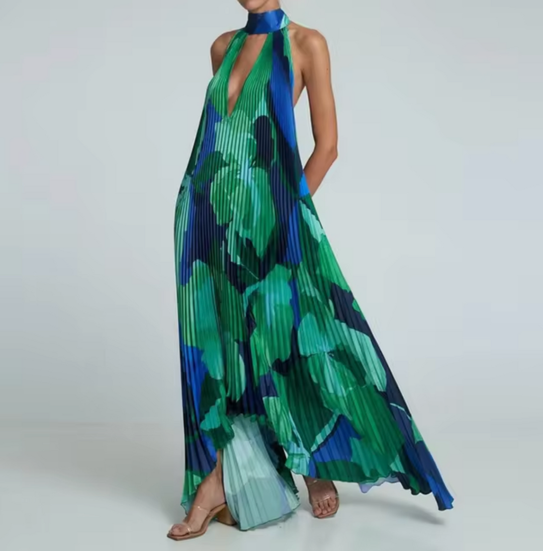 Levoire | Robe Plissée Longue Avec Col Halter Vert