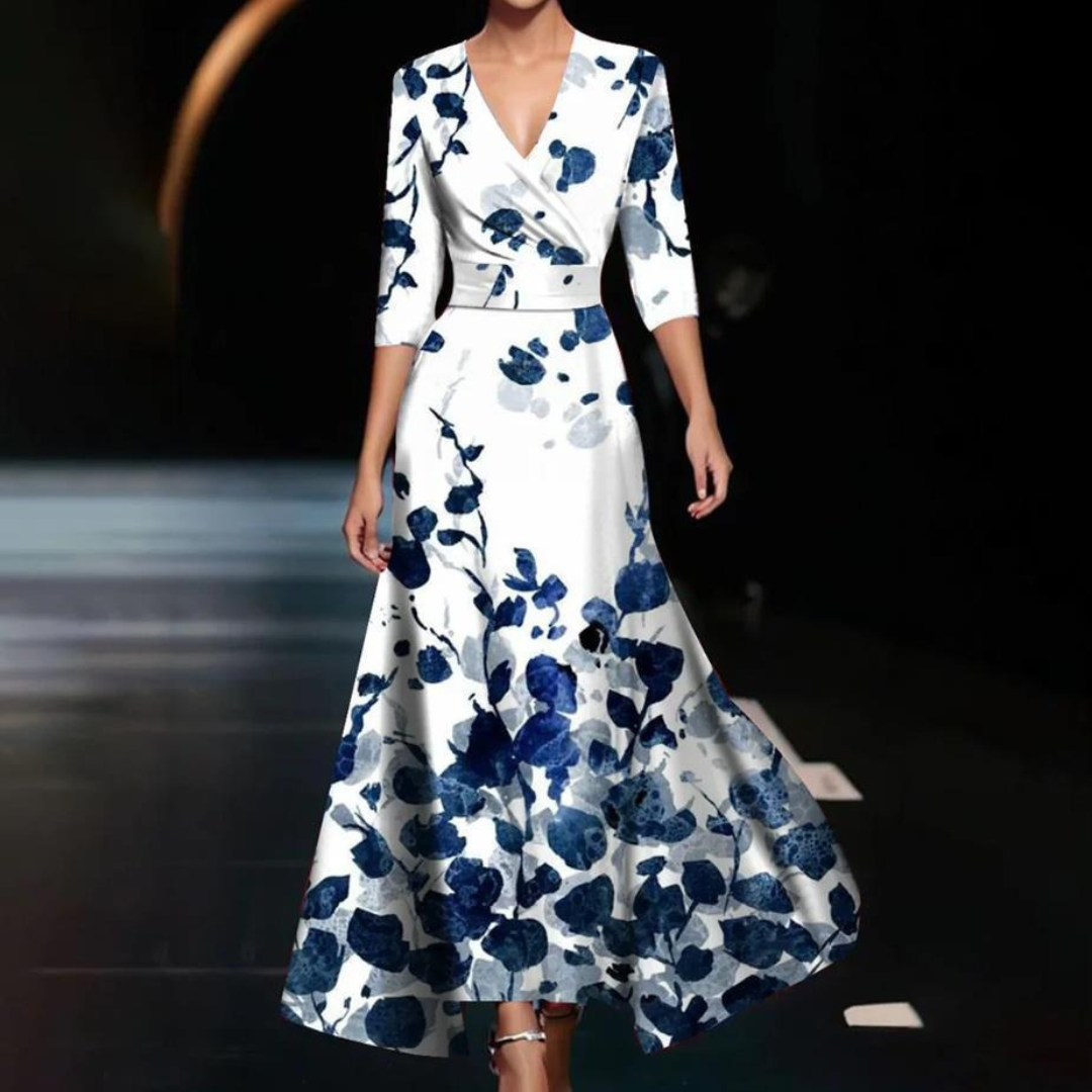 Levoire | Robe Élégante À Motif Fleuri Bleu