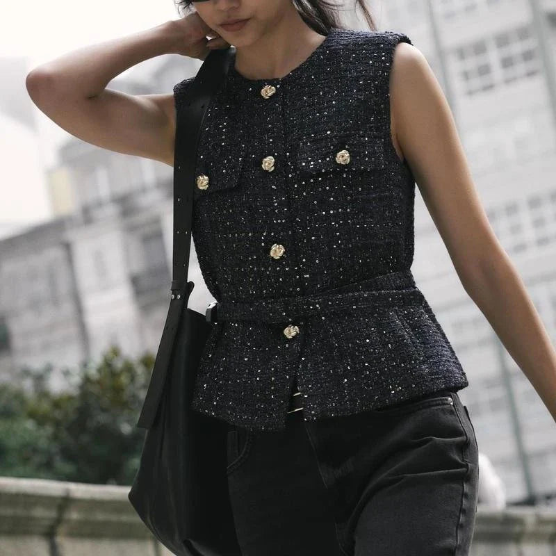 Levoire | Gilet Structuré Avec Ceinture Et Paillettes