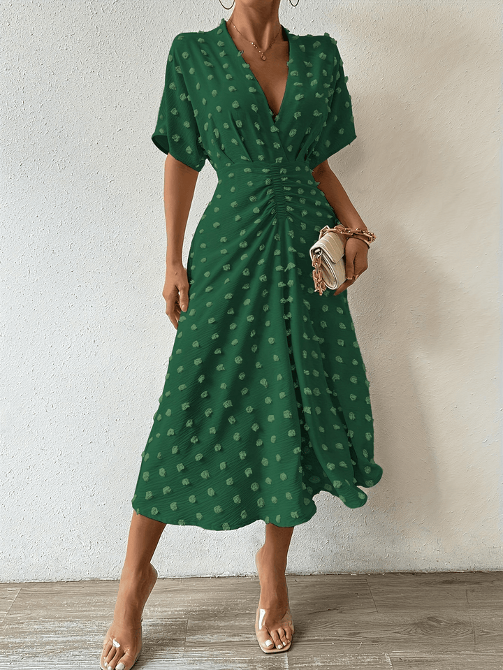 Levoire | Robe Midi Élégante pour Femmes avec Décolleté Profond Vert foncé