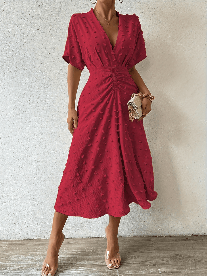 Levoire | Robe Midi Élégante pour Femmes avec Décolleté Profond Rot