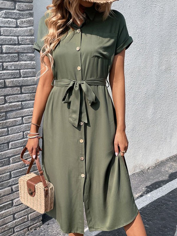 Levoire | Chemise Robe européenne et américaine revers cravate robe unie Vert