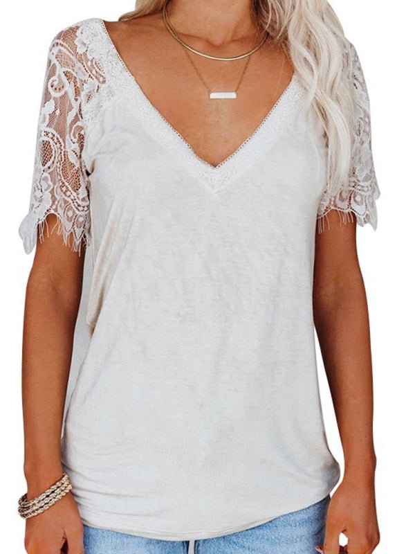Levoire | Manches courtes V neck Plume Blouse Blanc