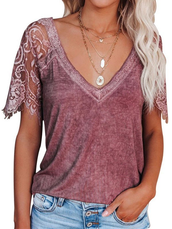 Levoire | Manches courtes V neck Plume Blouse Takröd