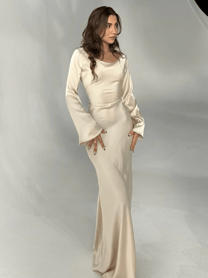 Levoire | Robe Unie Élégante Manches Longues Sable