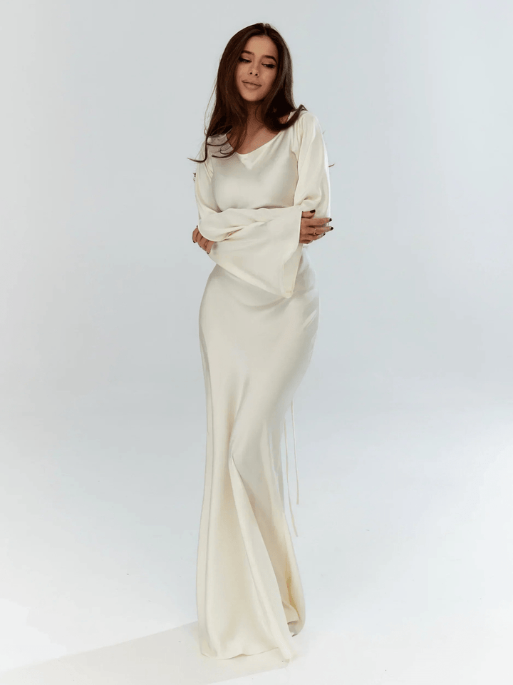 Levoire | Robe Unie Élégante Manches Longues Blanc