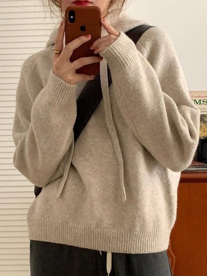 Levoire | Sweat À Capuche Simple En Tricot Beige UNE TAILLE
