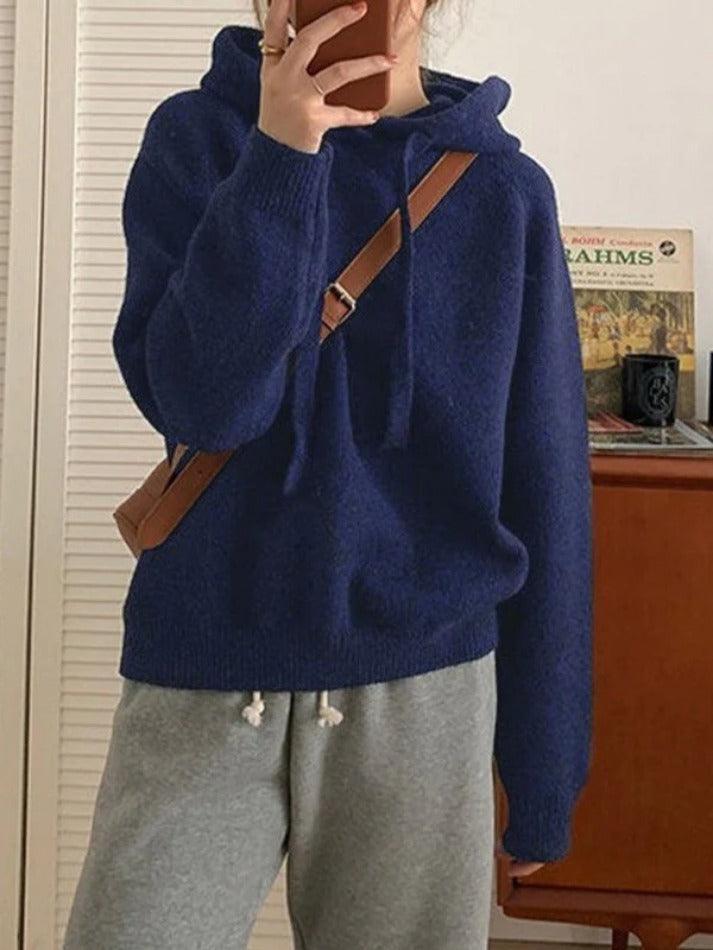 Levoire | Sweat À Capuche Simple En Tricot Bleu UNE TAILLE
