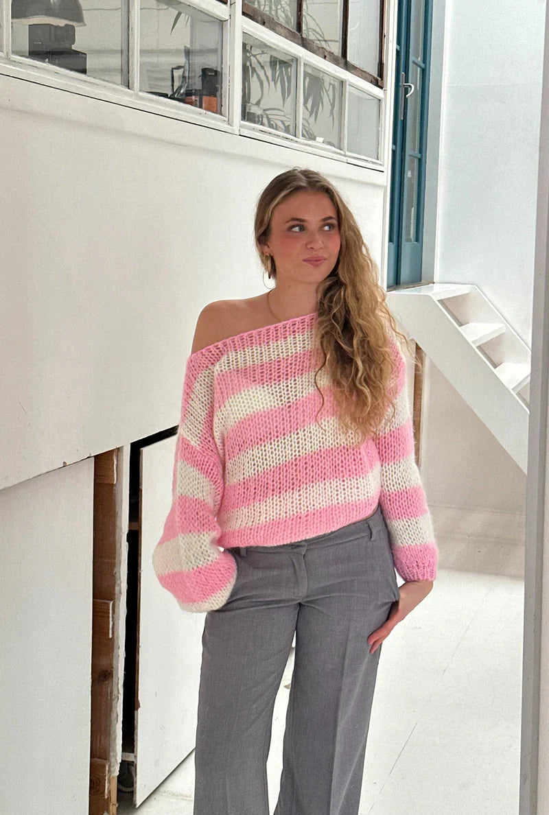 Levoire | Pull Rayé Off Shoulder Pour Femmes Rosa
