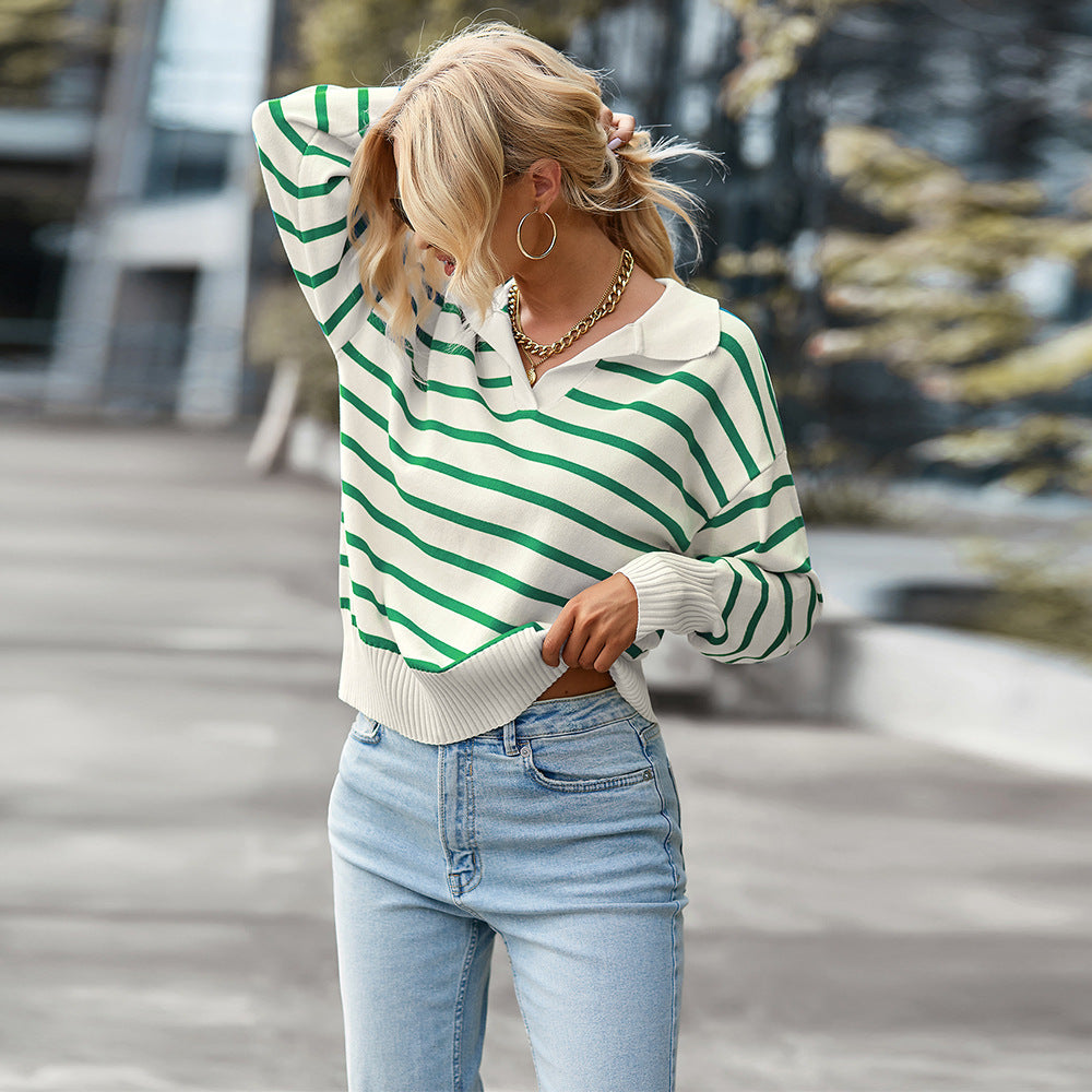 Levoire | Pull En Tricot Rayé Classique Vert