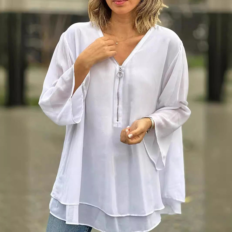 Levoire | Top En Chiffon À Fermeture Éclair Avec Décolleté En V Blanc
