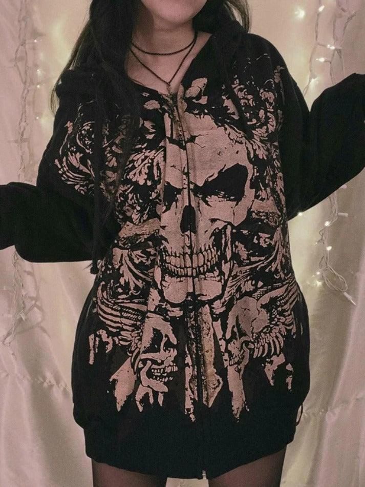Levoire | Imprimé Crâne Zipup Grande Taille Sweat À Capuche