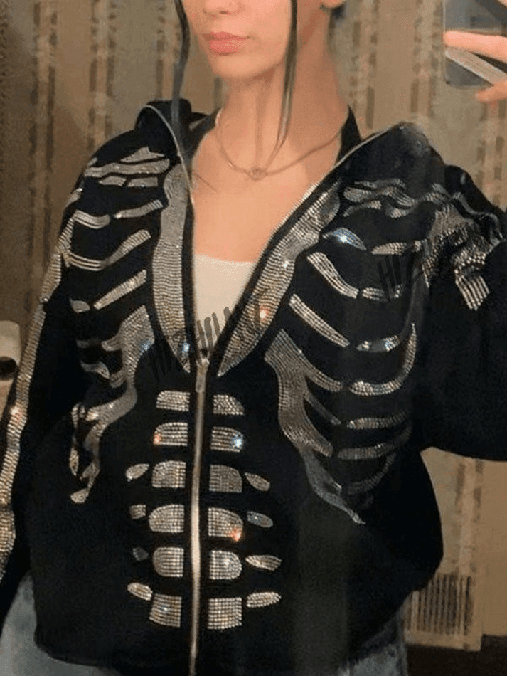 Levoire | Sweat À Capuche Avec Fermeture Éclair Skull Strass Noir