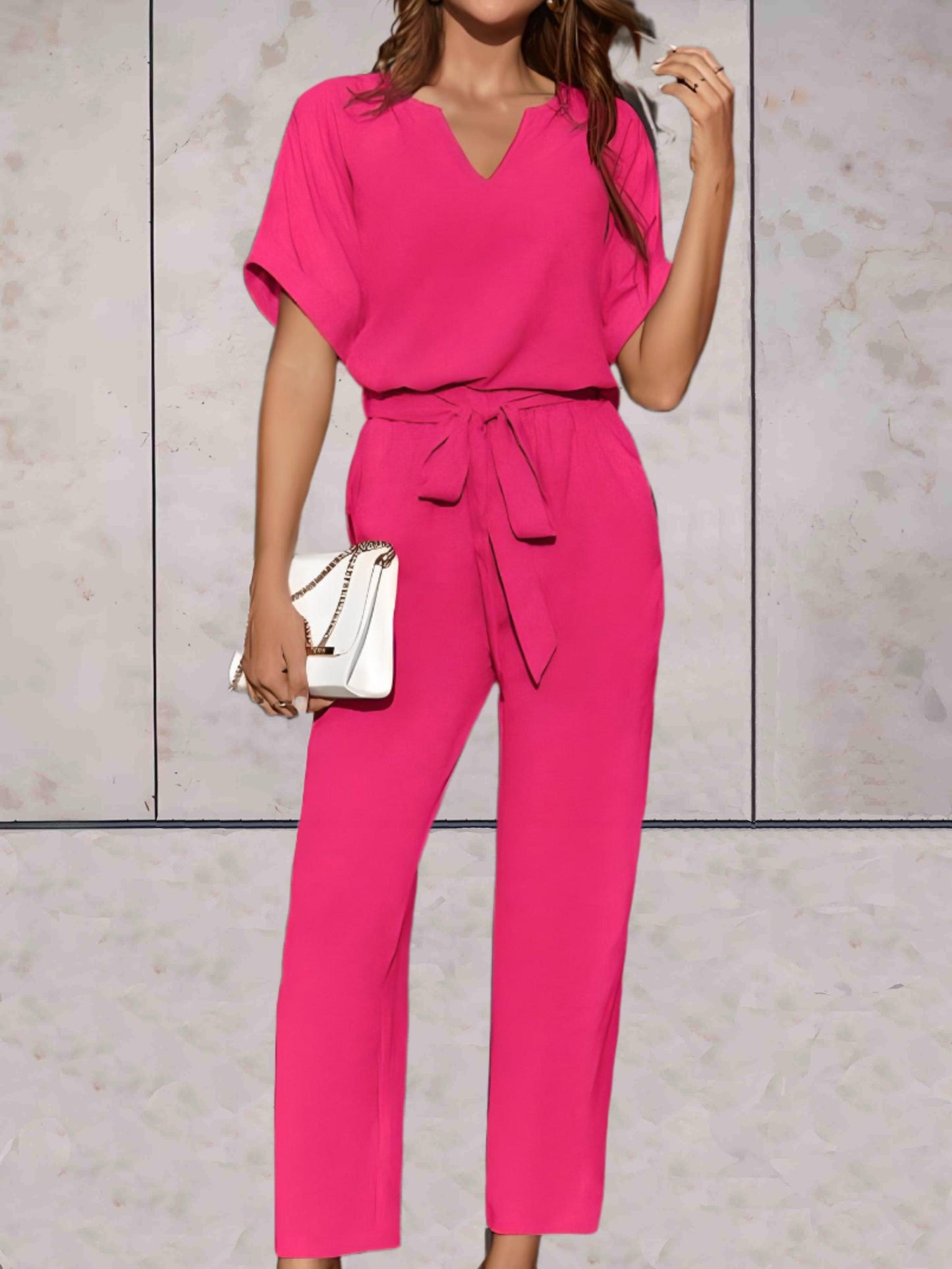 Levoire | Ensemble Sobre Élégant Ceinturé Rose clair