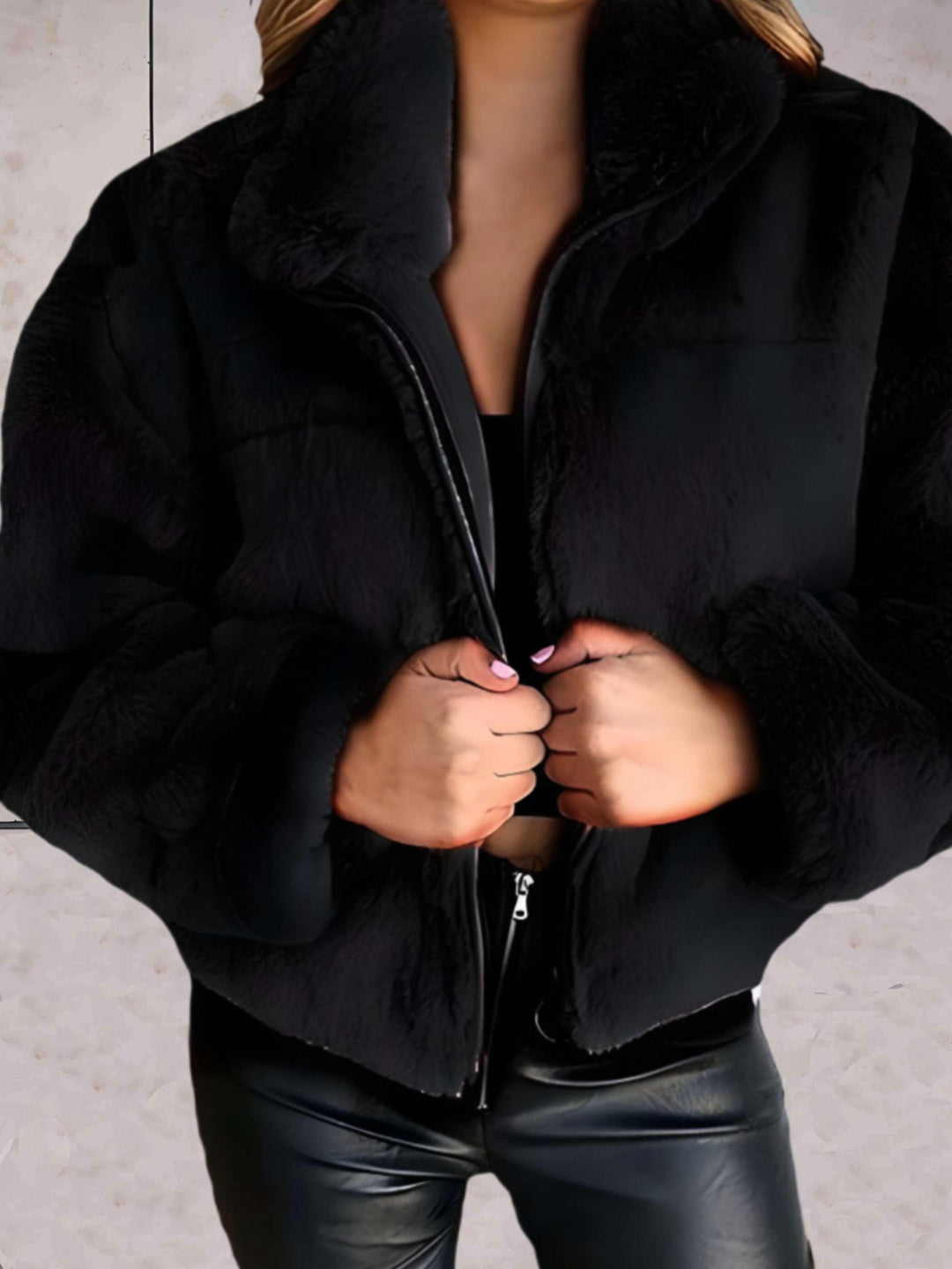 Levoire | Veste En Fausse Fourrure Avec Fermeture Eclair, Cosy Et Tendance Noir