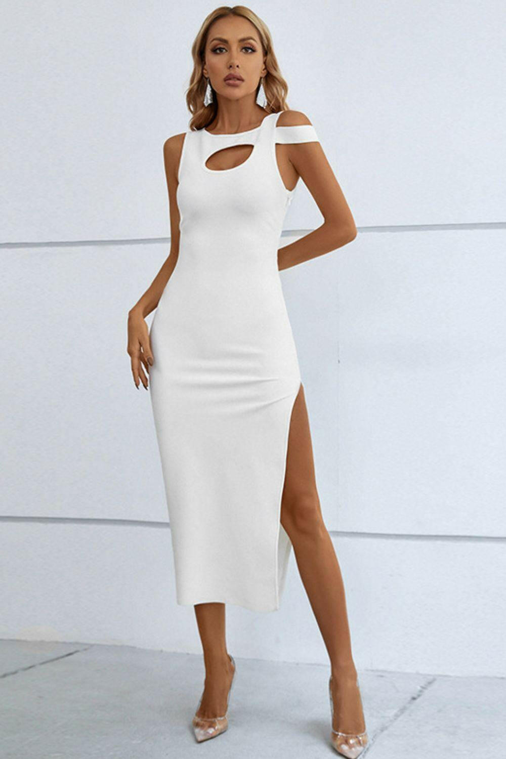 Levoire | Robe Midi À Col Rond Sans Manches Blanc