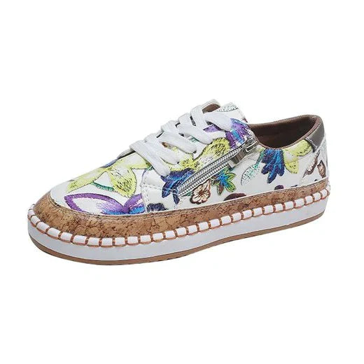 Levoire | Chaussures Femmes À Enfiler Avec Broderie De Fleurs - Chaussures Légères Pour Toutes Les Saisons Blanc & Jaune